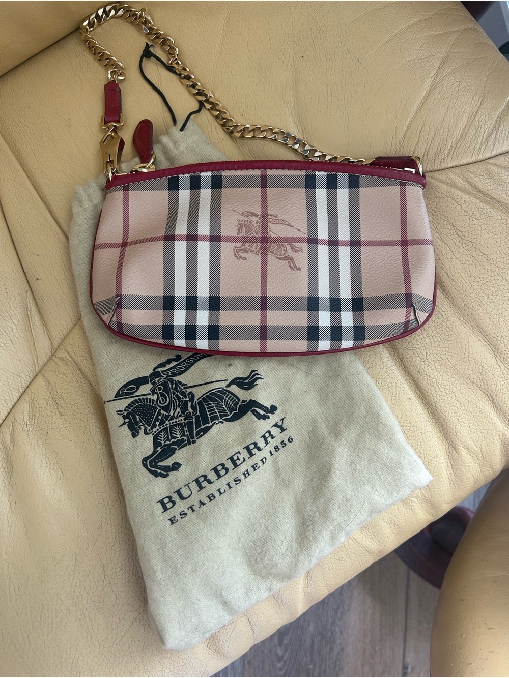 Burberry Haymarket Check Clara Pochette in Military Red